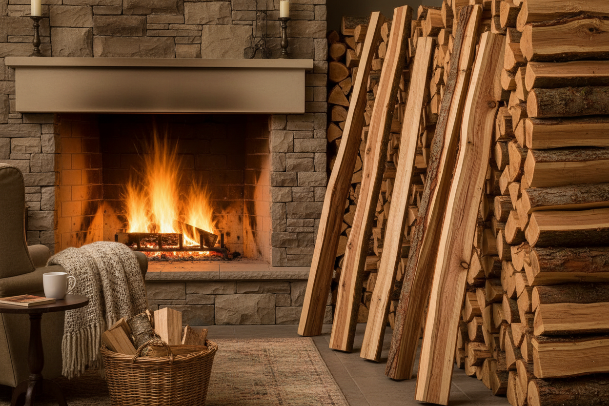Brennholz 100cm am Kamin