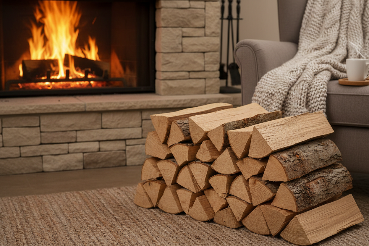 Brennholz 33cm am Kamin